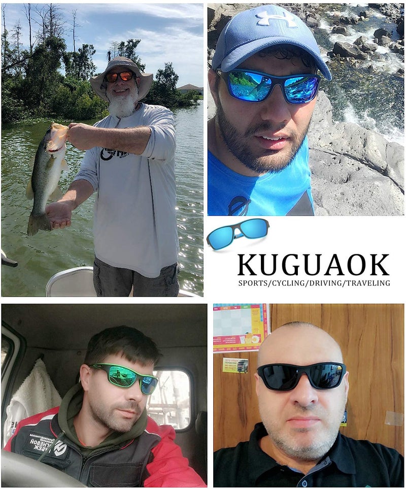 KUGUAOK 2 حزمة النظارات الشمسية الرياضية المستقطبة للرجال القيادة ركوب الدراجات الصيد نظارات شمسية 100٪ نظارات حماية من الأشعة فوق البنفسجية - Image 4